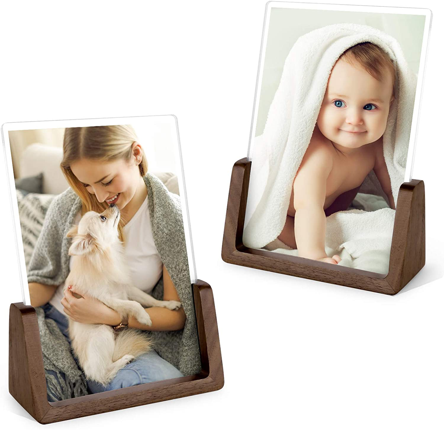 Avelena | Mixoo Bilderhalter 2Er-Pack - Rustikale Holzbildhalter Mit Walnussbasis Und Hochauflösenden Bruchsicheren Acrylglasabdeckungen Für Tisch- Oder Desktopansicht (4X6 Zoll, Horizontal + Vertikal)