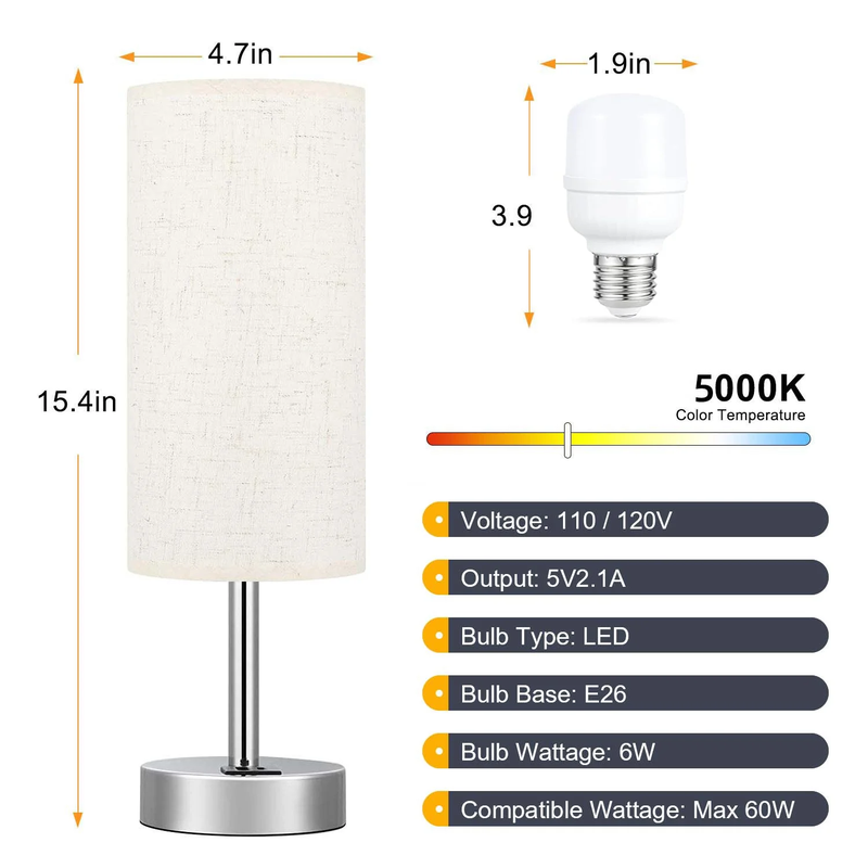 Avelena | 3 Wege Dimmbar Touchlampe, Usb C&A Schnellladeanschlüsse