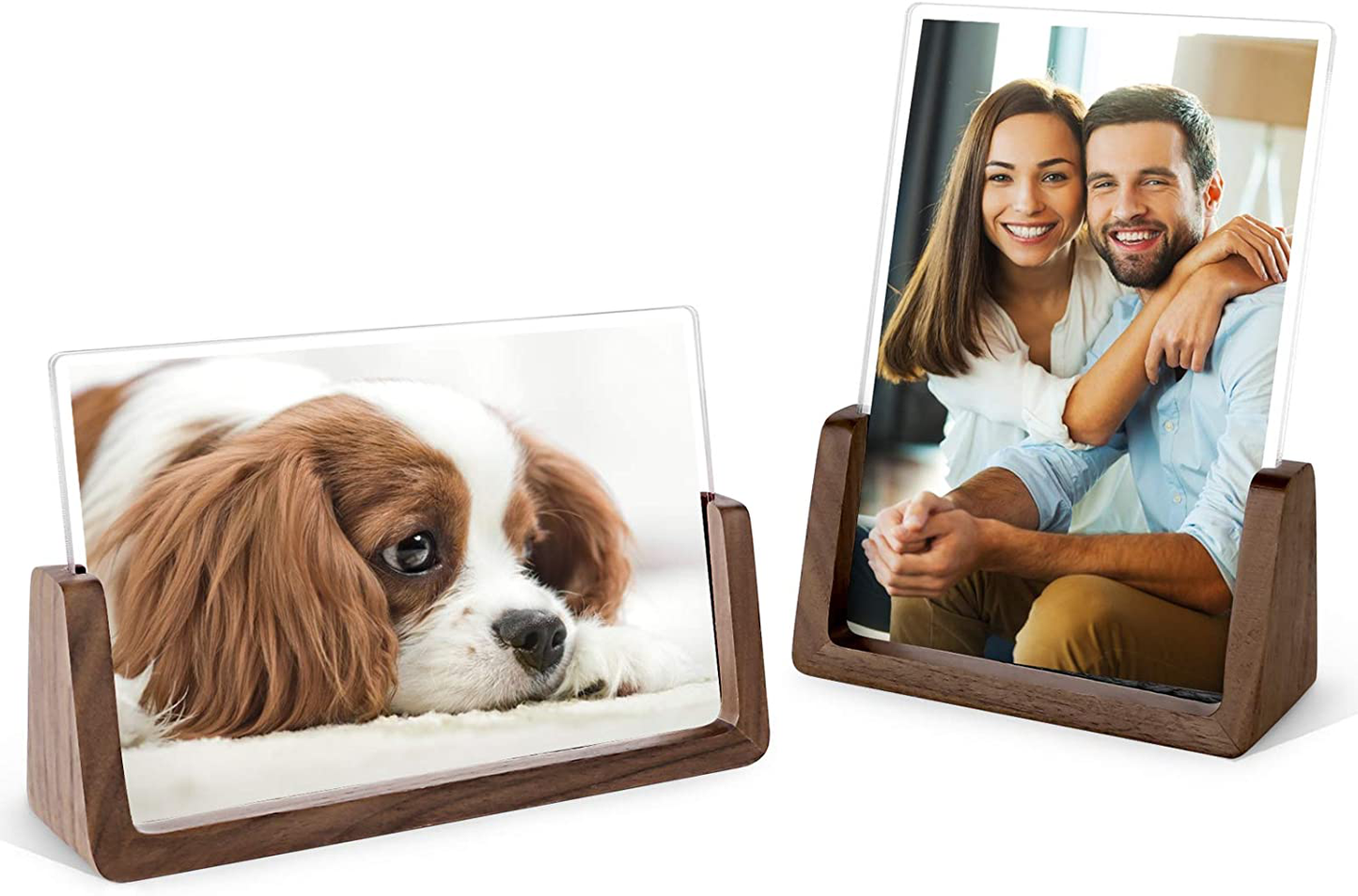 Avelena | Mixoo Bilderhalter 2Er-Pack - Rustikale Holzbildhalter Mit Walnussbasis Und Hochauflösenden Bruchsicheren Acrylglasabdeckungen Für Tisch- Oder Desktopansicht (4X6 Zoll, Horizontal + Vertikal)