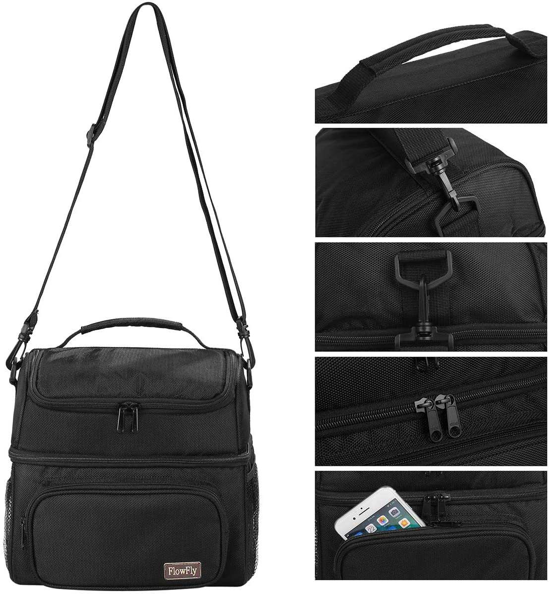 Avelena | Flowfly Kids Doppel Decker Kühler Isolierte Lunchbag Lunchbox Große Tasche Für Jungen, Mädchen, Mit Verstellbarem Gurt, Hai