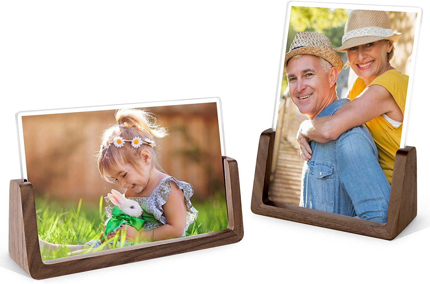 Avelena | Mixoo Bilderhalter 2Er-Pack - Rustikale Holzbildhalter Mit Walnussbasis Und Hochauflösenden Bruchsicheren Acrylglasabdeckungen Für Tisch- Oder Desktopansicht (4X6 Zoll, Horizontal + Vertikal)