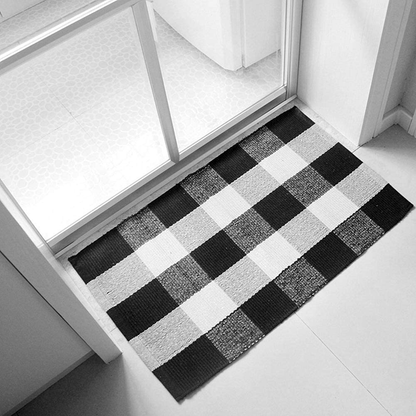 Avelena | Buffalo Check Outdoor Area Runner Fußmatte 24'' x 51'', KIMODE Schwarz/Weiß Baumwollgewebte Karomuster Bauernhaus Außenmatten, Waschbare Innenfußmatte für Front-Lay Küchen Badezimmer Wäschereien