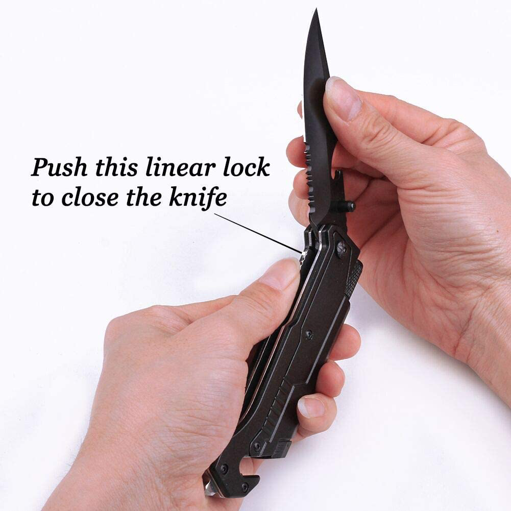 Avelena | Graviertes Jagdmesser, Ich liebe dich mehr, Taschenmesser für Männer mit 6 Funktionen, LED-Licht, Feuerstarter, Flaschenöffner, Gürtelmesser, Glasbrecher, Herren Taschenmesser