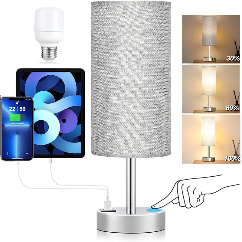 Avelena | 3 Wege Dimmbar Touchlampe, Usb C&A Schnellladeanschlüsse