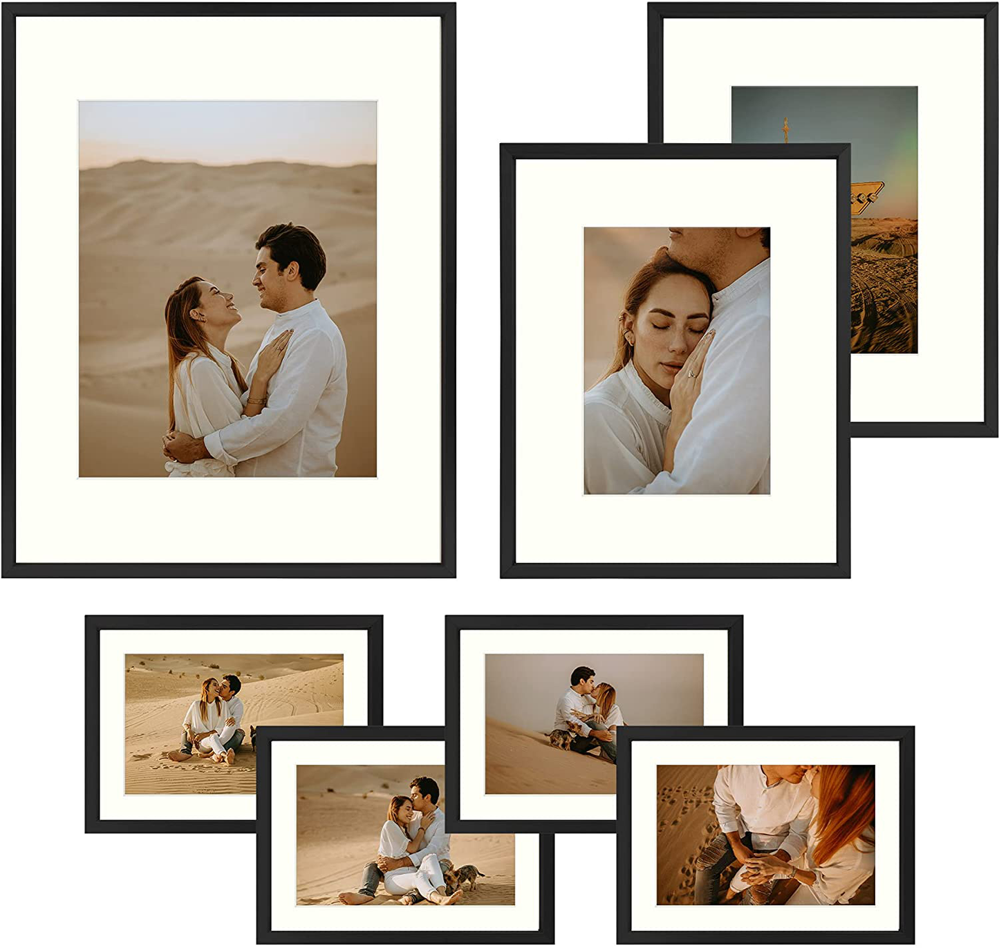 Avelena | Frametory, Aluminium Bilderrahmen Set Von 7 - Rose Gold Galerie Wandkit - Zeigt Ein 11X14, Zwei 8X10 Und Vier 5X7 Zoll Bilder Für Wohnkultur