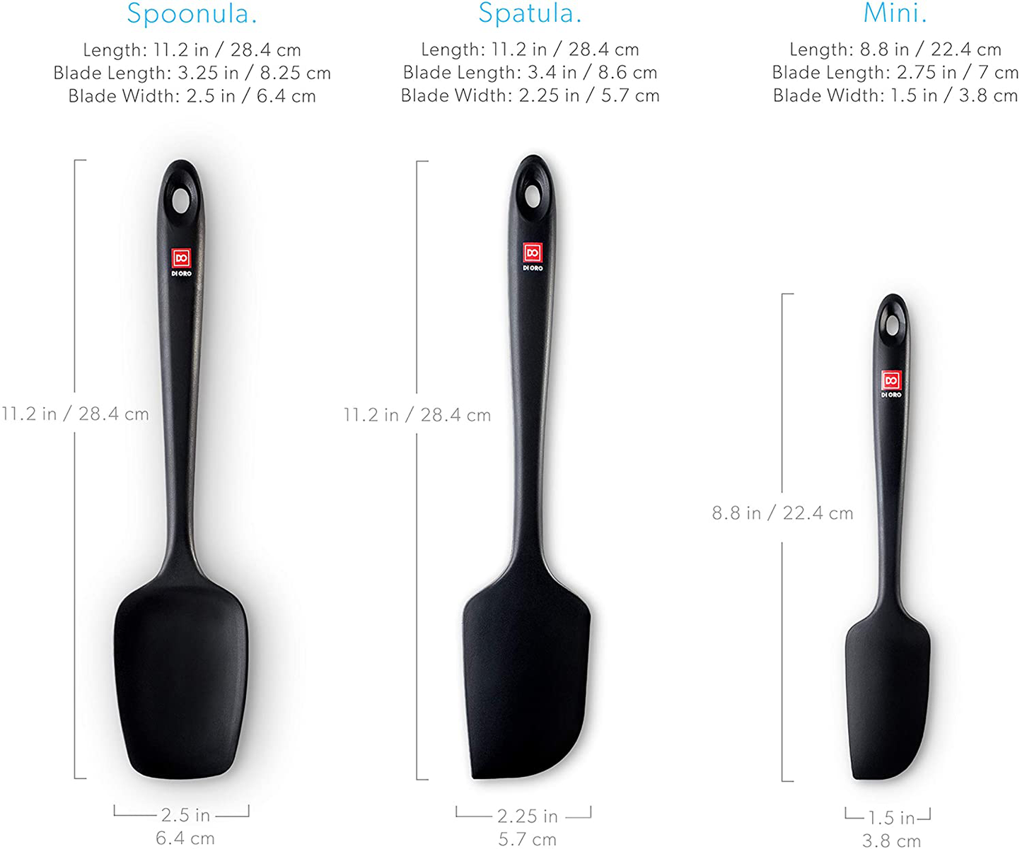 Avelena | Di Oro Nahtlos Serie 3-Teilig Silikon Schöpfset - 600°F Hitzebeständig Antihaft Gummi Küchenpalette Für Kochen, Backen Und Mischen – Bpa-Frei Und Lfgb-Zertifiziert Silikon (Schwarz)