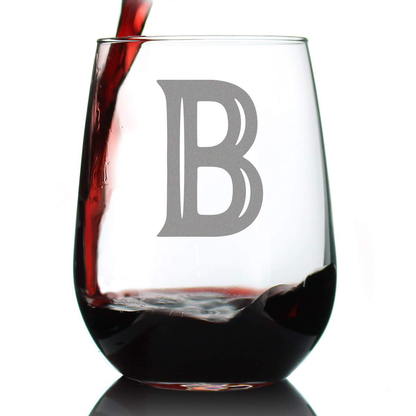 Avelena | Monogramm Fet Großbuchstabe M - Weinglas ohne Stiel - Personalisierte Geschenke für Frauen und Männer - Großes graviertes Glas