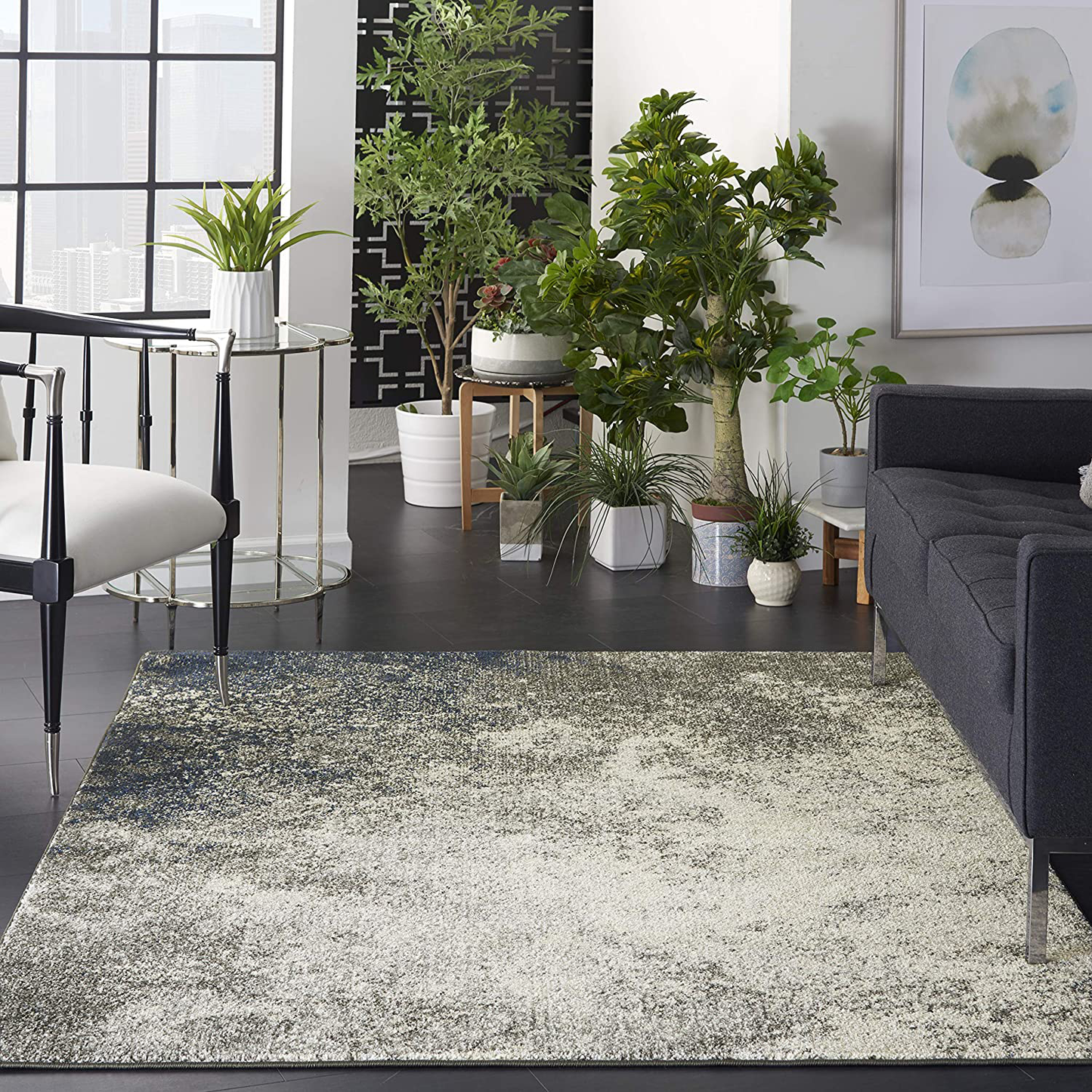 Avelena | Nourison Passion Bohemian Abstract Charcoal/Ivory 2'2" X 7'6" Bereich Teppich, (8' Läufer)