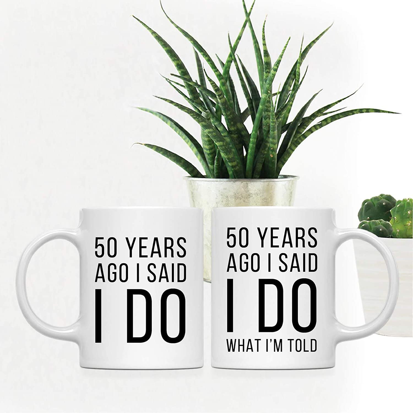 Avelena | Andaz Press Lustige 50. Hochzeitsjubiläum 11oz. Paar Kaffeetasse Gag Geschenk, Für vor 50 Jahren habe ich Ja gesagt, Ich habe Ja gesagt zu dem, was mir aufgetragen wurde, 2er-Pack mit Geschenkbox für Ehemann Ehefrau Eltern
