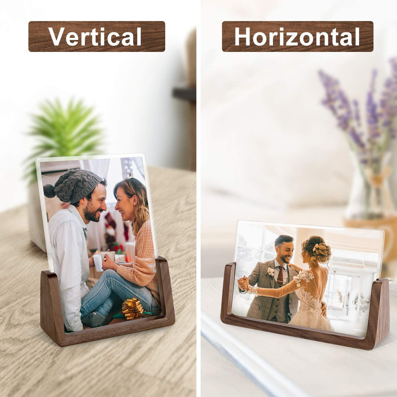 Avelena | Mixoo Bilderhalter 2Er-Pack - Rustikale Holzbildhalter Mit Walnussbasis Und Hochauflösenden Bruchsicheren Acrylglasabdeckungen Für Tisch- Oder Desktopansicht (4X6 Zoll, Horizontal + Vertikal)