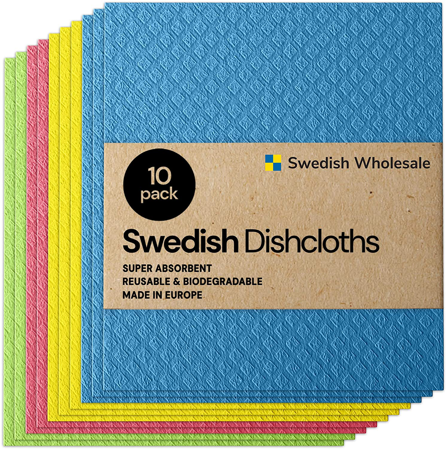 Avelena | Schwedischer Großhandel Schwedische Geschirrhandtücher - Paket Mit 10, Wiederverwendbare, Absorbierende Handtücher Für Küche, Bad Und Reinigung Von Arbeitsflächen - Cellulose Schwammtuch - Limette