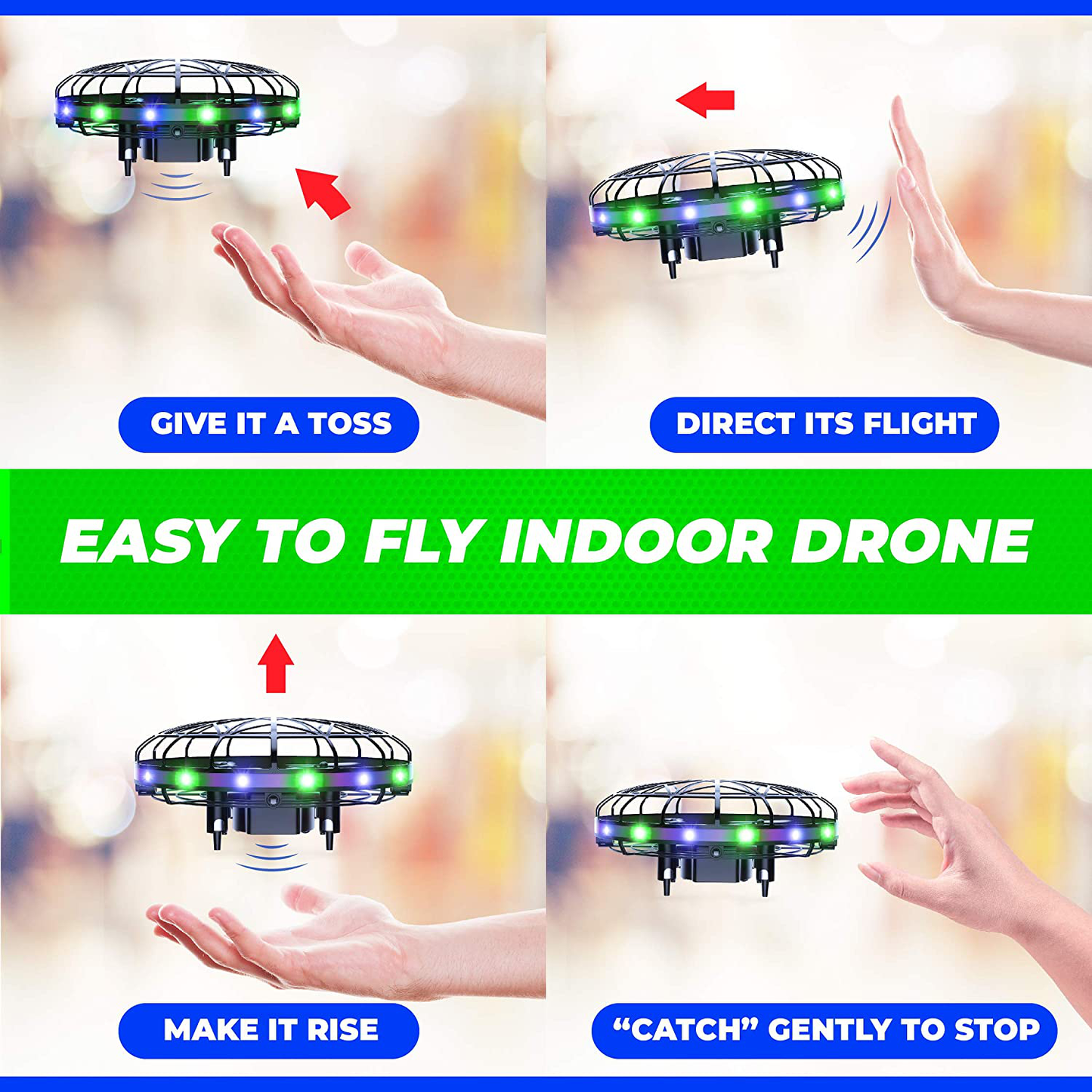Avelena | Force1 Scoot Led Handbediente Drohne Für Kinder Oder Erwachsene - Hands-Free Bewegungssensor Mini Drohne, Einfache Innenraum Kleine Ufo Spielzeug Fliegende Ball Drohne Spielzeug Für Jungen Und Mädchen (Rot/Blau)