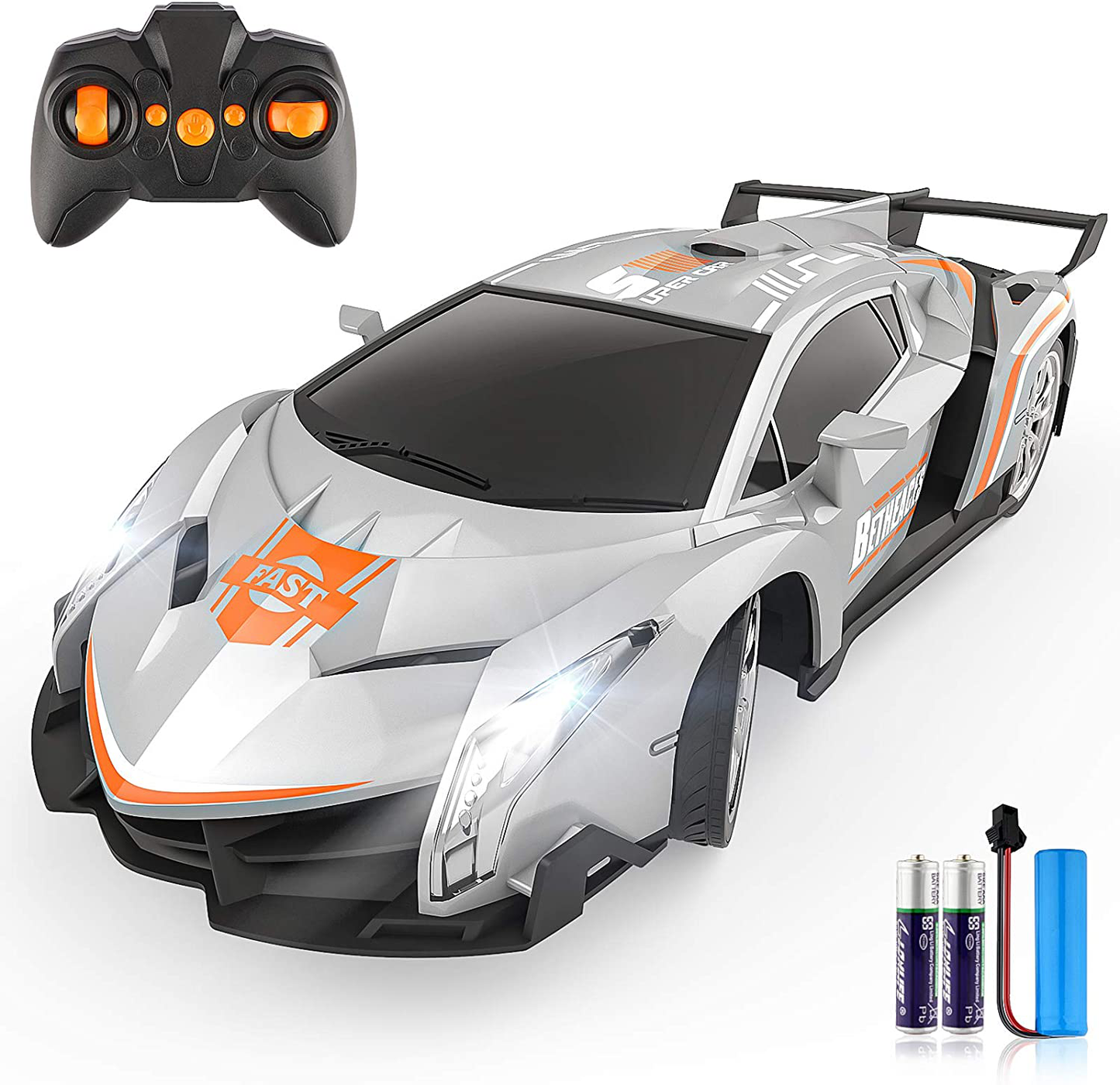 Avelena | Growsland Fernbedienungsauto Rc Autos Weihnachtsgeschenke Spielzeug Für Kinder 1/18 Elektrisch Sport Renn Hobby Rc Crawler Spielzeugauto Modell Fahrzeug Für Jungen Mädchen Erwachsene Inklusive Wiederaufladbare Batterien (Silber)