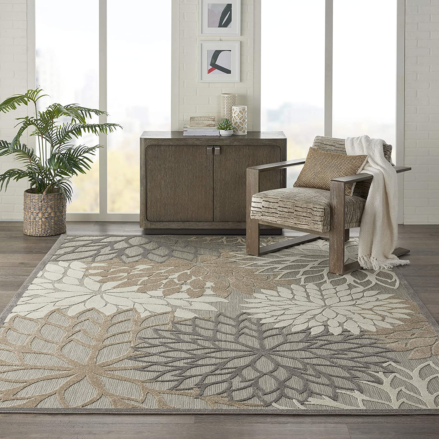 Avelena | Nourison Aloha ALH05 Innen/Außen Floral Grün 3'6" x 5'6" Teppich (4'x6')