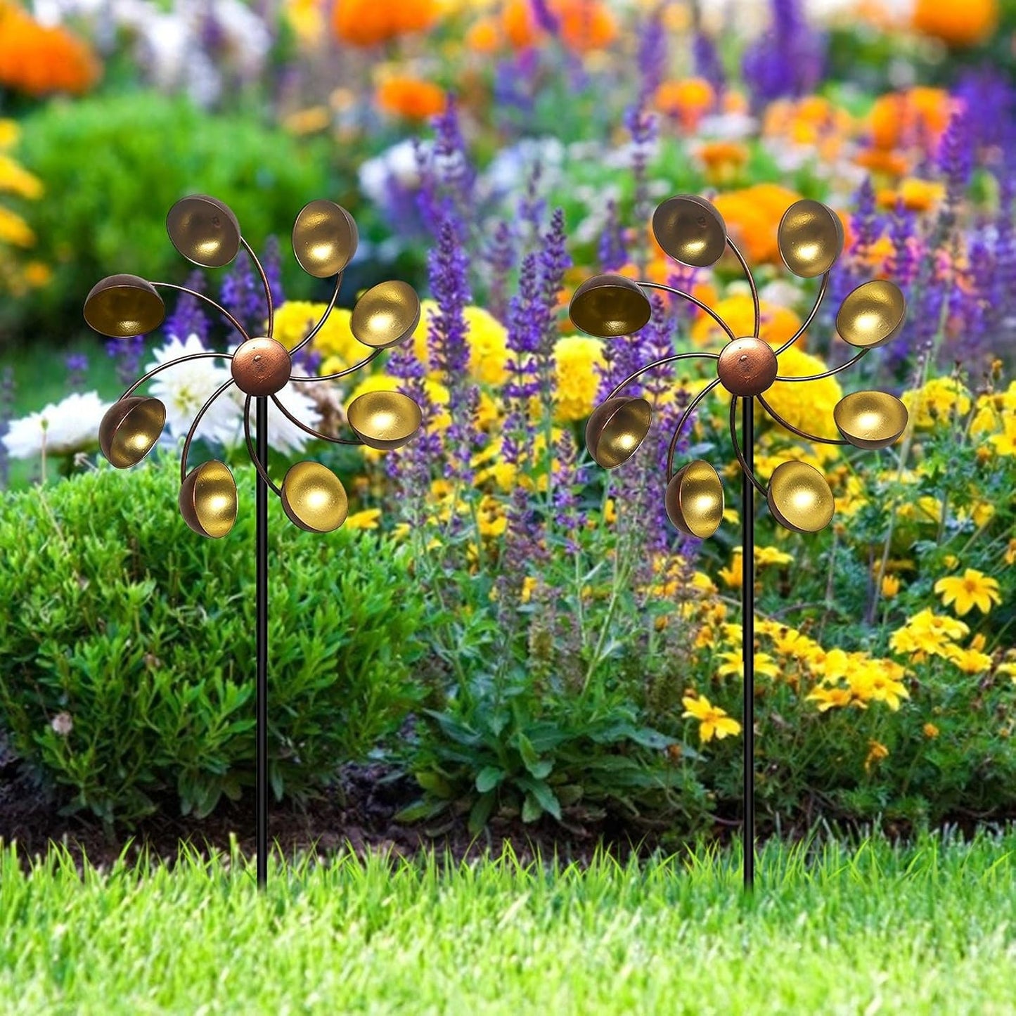 Avelena | Dekorative Garten-Windmühle mit Metallblüten – Farbiges Windspiel für Außenbereich