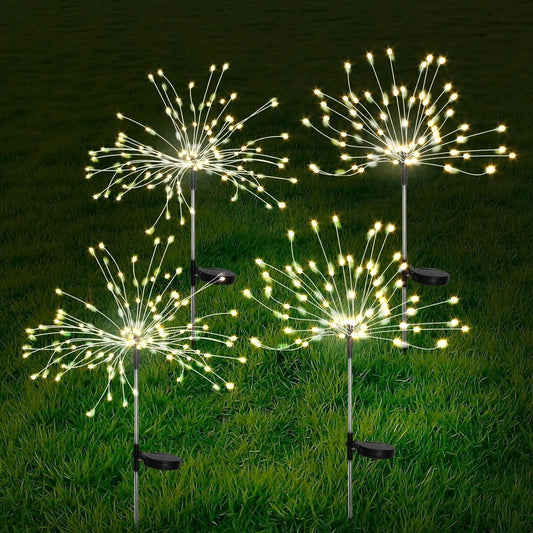Avelena | 4 Stück Solar Feuerwerk Gartenlampen - Wetterfeste LED Dekorationsbeleuchtung, Solarenergie für Garten und Patio