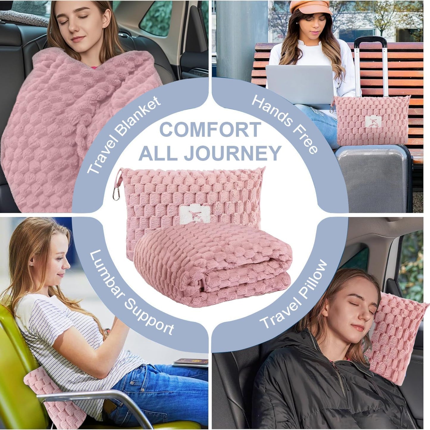 Avelena | Verpackbares Flanell-Reise-Decke mit Kissenbeutel und Gepäckschlauch – Trevora