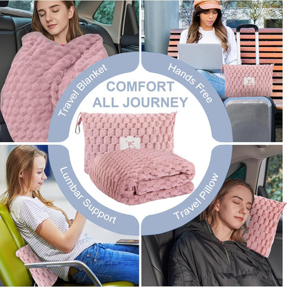 Avelena | Verpackbares Flanell-Reise-Decke mit Kissenbeutel und Gepäckschlauch – Trevora