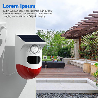 Avelena | Solar Motion Sensor Alarm mit 120dB Sirene und LED-Stroboskop – Feronix