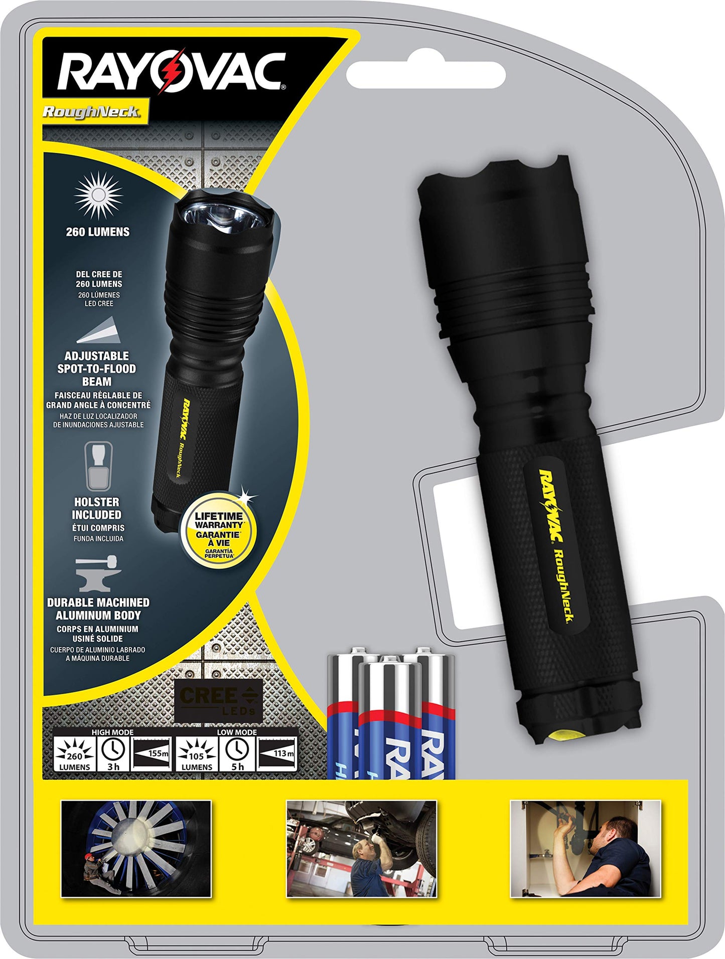 Avelena | Rayovac Roughneck Led Taschenlampe, 220 Lumen, Edc mit Gürtel & Aaa Batterien, Schwarz