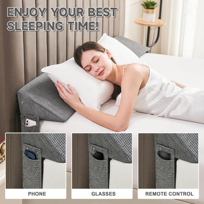 Avelena | Abstandshalter Keilkissen | Verstellbare Höhe, kompaktes Design & ideal für Einzel-, Queensize-, Kingsize-Betten und Sofas