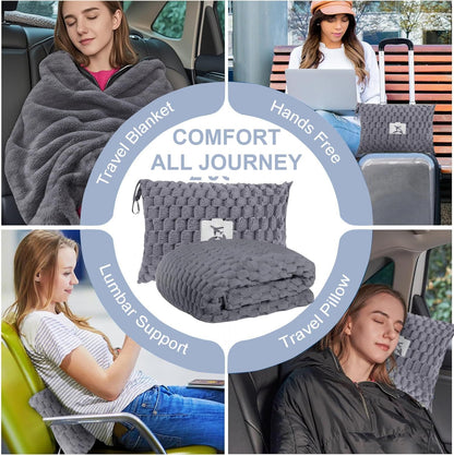 Avelena | Verpackbares Flanell-Reise-Decke mit Kissenbeutel und Gepäckschlauch – Trevora