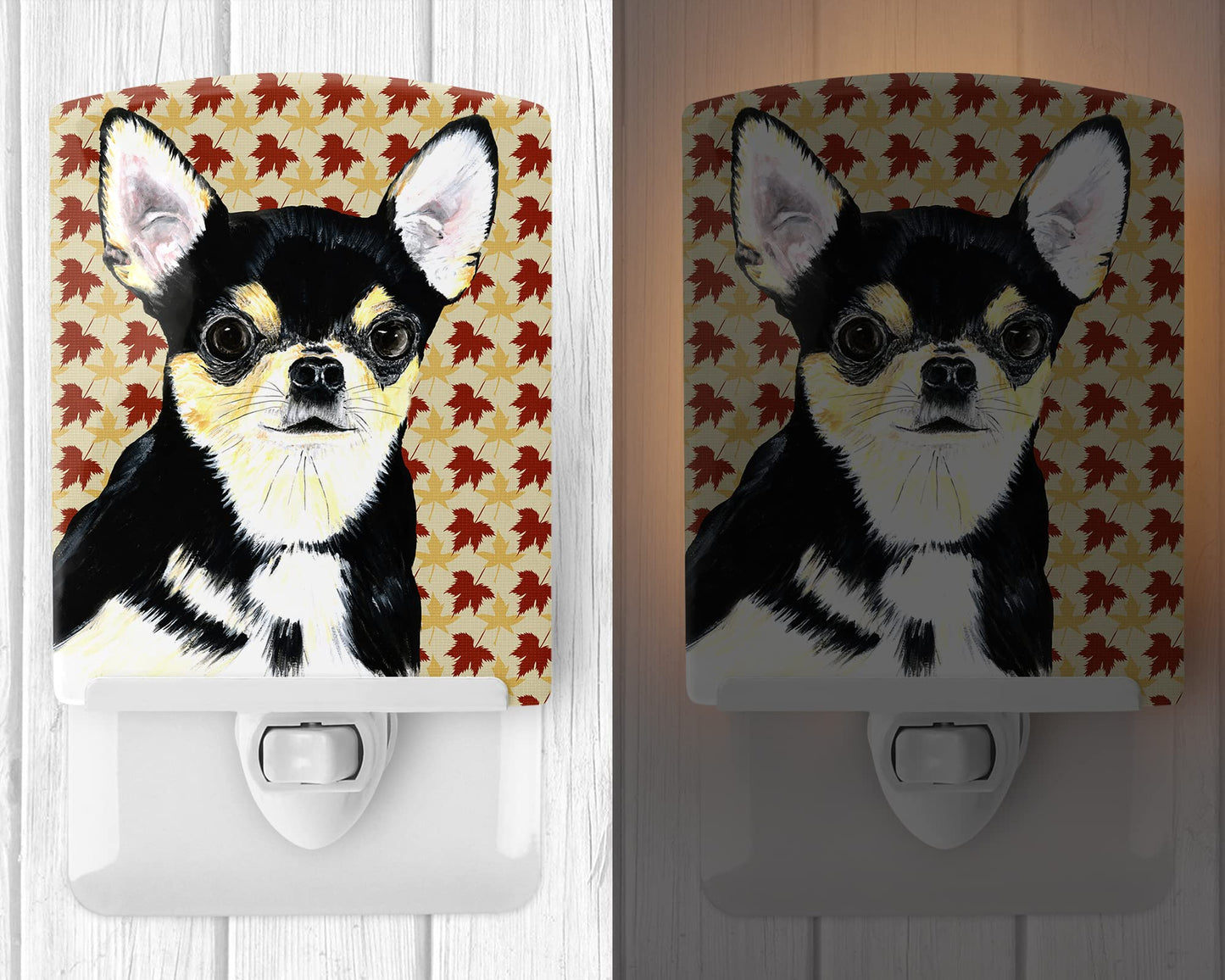 Avelena | Treasures Chihuahua Herbstblätter Keramik Nachtlicht, 6X4X3, Ul-Zertifiziert, Mehrfarbig