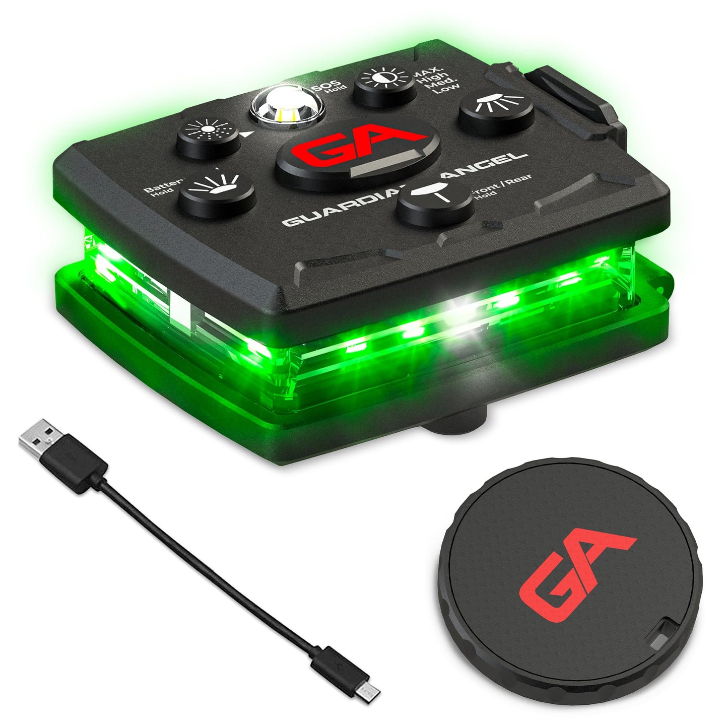 Avelena | Guardian Angel Mikro Serie Sicherheitslicht, Beacon Einheit - Grün Vorne & Grün Hinten Wiederaufladbar, Magnetisch & Handsfree Tragbares Led Licht für Hundespaziergänge, Radfahren, Camping & Kajakfahren