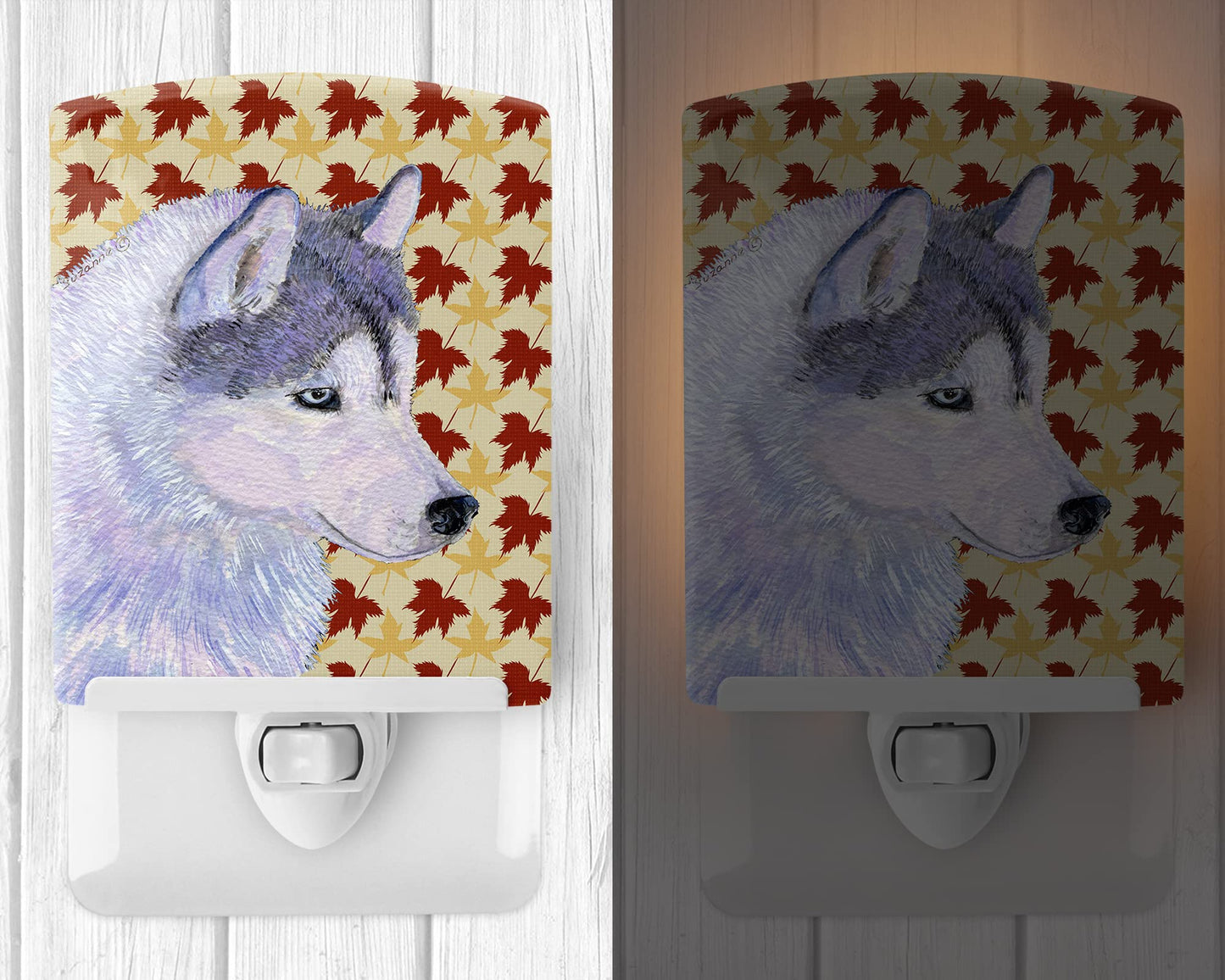 Avelena | Treasures Sibirischer Husky Keramik Nachtlampe, Herbstblätter, 6X4X3, Ul-Zertifiziert