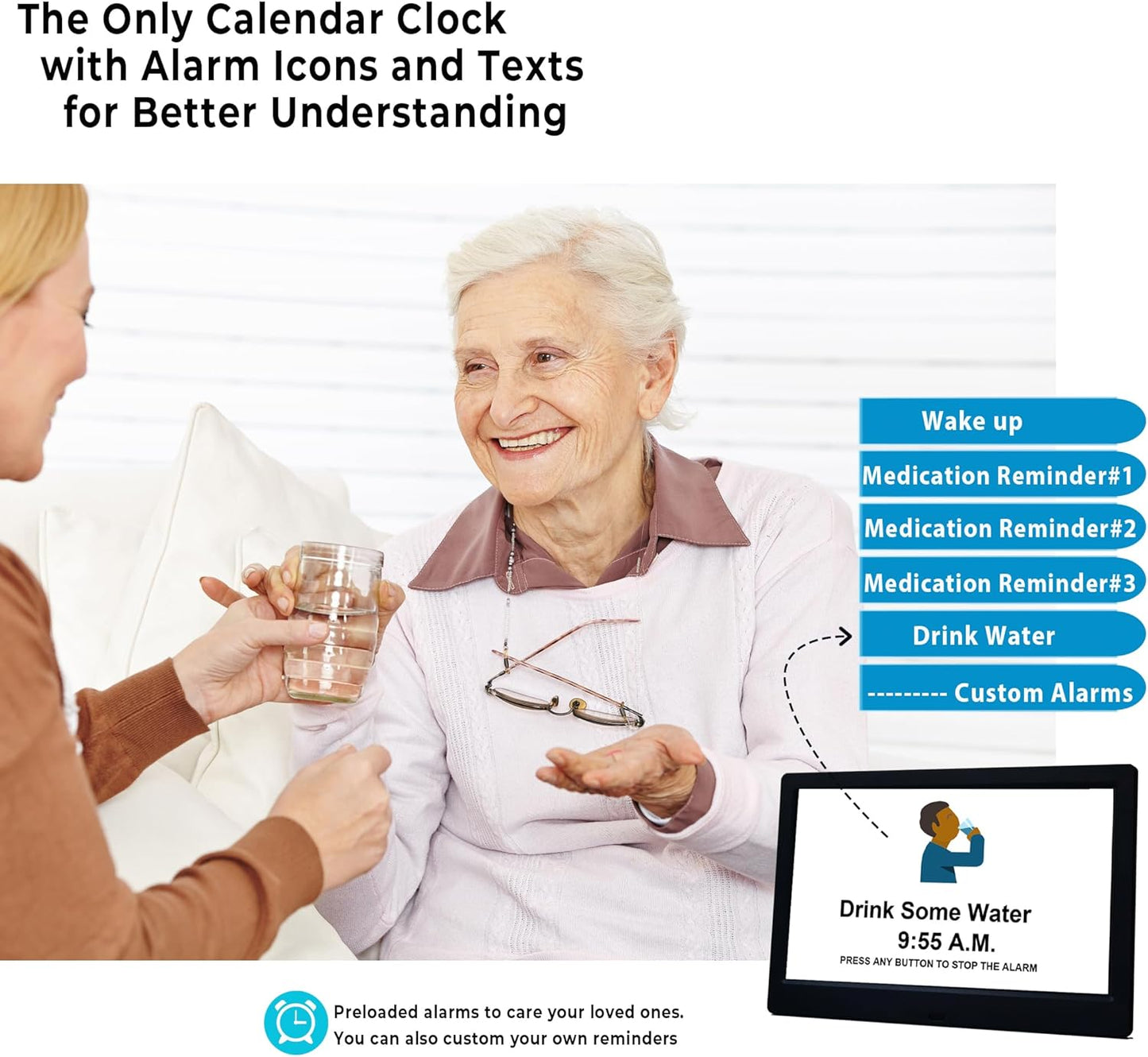 Avelena | 11,5-Zoll Digitaler Kalender Tagesuhr mit 19 Erinnerungen – Claryon