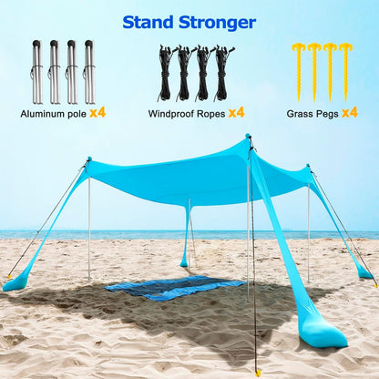 Avelena | UPF50+ Familien-Strandzelt mit Aluminiumstangen und Sandankern