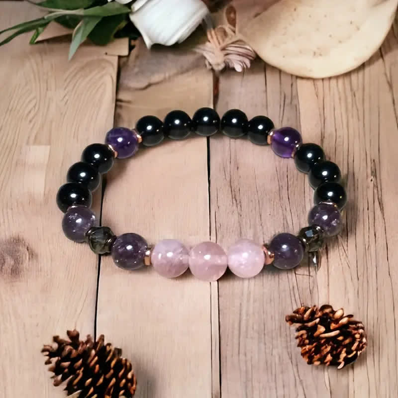 Avelena | 8Mm Rosenquarz Obsidian Amethyst Perlenarmband Aurora