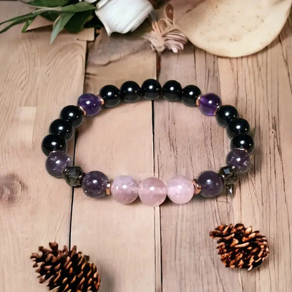 Avelena | 8Mm Rosenquarz Obsidian Amethyst Perlenarmband Aurora