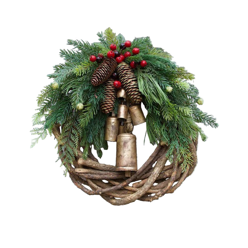 Avelena | Boho Weihnachtskranz mit Glocken | Tür- & Wanddekoration | Handgefertigt