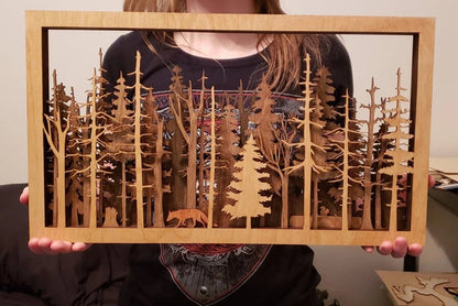 Avelena | Wanddeko Waldszene mit Fuchs | 7-lagige Lasercut Holzkunst | Baltische Birke