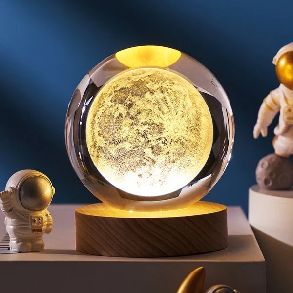 Avelena | 3D Kristallkugel Sonnensystem | Lasergravur | Optional mit LED-Lichtbasis & Geschenkbox