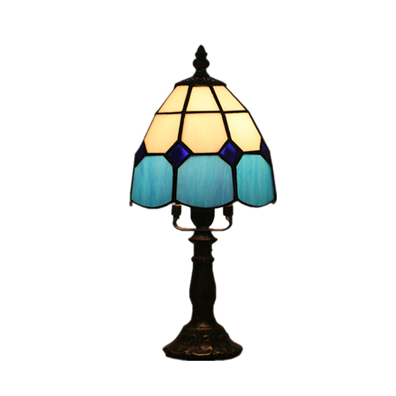 Avelena | Dome Nachttischlampe Mission Gemischtes Kunstglas 1 Kopf Beige/Gelb/Orange Kariert Muster Nachttischbeleuchtung für Schlafzimmer