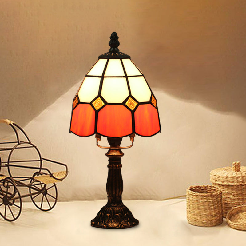Avelena | Dome Nachttischlampe Mission Gemischtes Kunstglas 1 Kopf Beige/Gelb/Orange Kariert Muster Nachttischbeleuchtung für Schlafzimmer