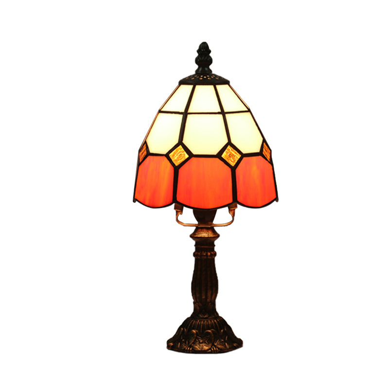 Avelena | Dome Nachttischlampe Mission Gemischtes Kunstglas 1 Kopf Beige/Gelb/Orange Kariert Muster Nachttischbeleuchtung für Schlafzimmer