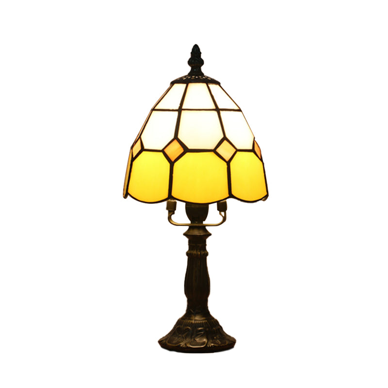 Avelena | Dome Nachttischlampe Mission Gemischtes Kunstglas 1 Kopf Beige/Gelb/Orange Kariert Muster Nachttischbeleuchtung für Schlafzimmer