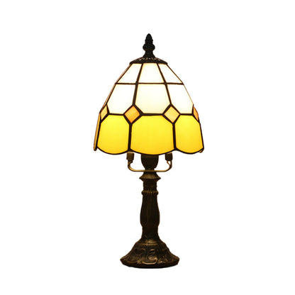 Avelena | Dome Nachttischlampe Mission Gemischtes Kunstglas 1 Kopf Beige/Gelb/Orange Kariert Muster Nachttischbeleuchtung für Schlafzimmer