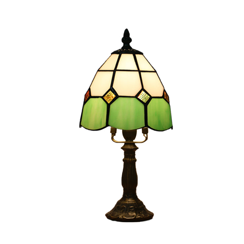 Avelena | Dome Nachttischlampe Mission Gemischtes Kunstglas 1 Kopf Beige/Gelb/Orange Kariert Muster Nachttischbeleuchtung für Schlafzimmer