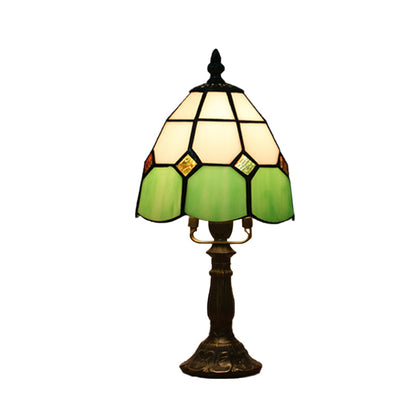Avelena | Dome Nachttischlampe Mission Gemischtes Kunstglas 1 Kopf Beige/Gelb/Orange Kariert Muster Nachttischbeleuchtung für Schlafzimmer