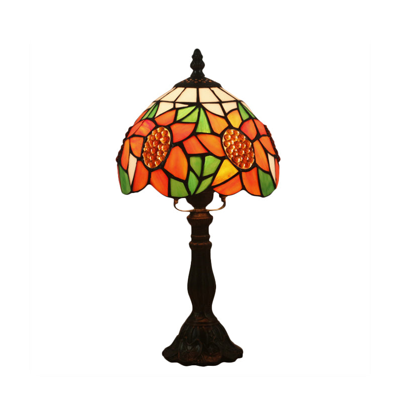 Avelena | 1 Licht Schlafzimmer Nachttisch Licht Mittelmeer Bronze Sonnenblumenmuster Nachtbeleuchtung mit Schale Farbglasschirm