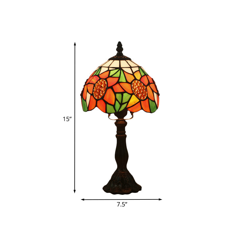 Avelena | 1 Licht Schlafzimmer Nachttisch Licht Mittelmeer Bronze Sonnenblumenmuster Nachtbeleuchtung mit Schale Farbglasschirm