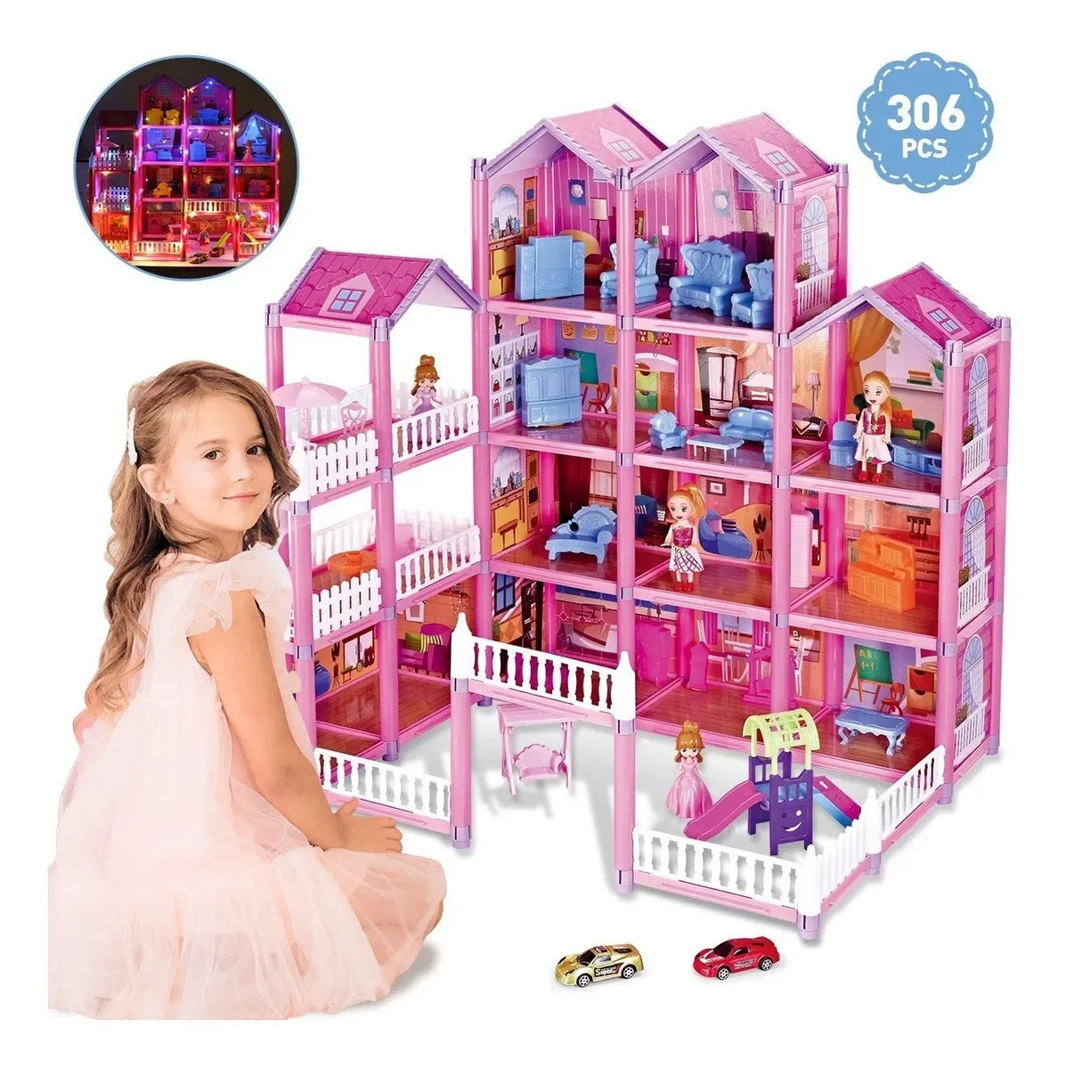 Avelena | Puppenhaus Mit Farbenfrohem Licht, Tust Als Ob Spiel Multirom & 2 Puppen