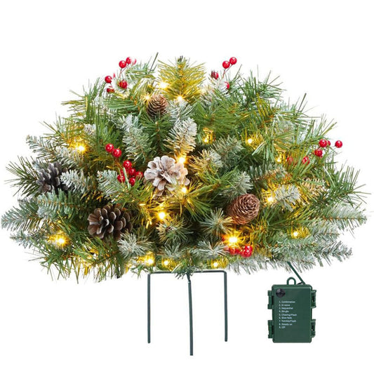 Avelena | Weihnachtliche Urnen-Deko mit LED-Lichtern | Realistische Tannenzweige & Beeren | Innen- und Außenbereich