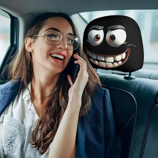 Avelena | 2pcs Set aus lustigen großen Augen grinsenden Cartoon-Druck Kopfstützenbezüge