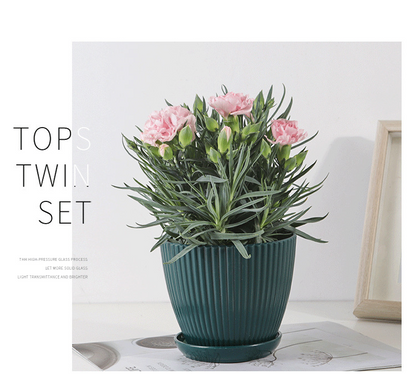 Avelena | Blumentopf mit Rillenstruktur und Untersetzer – Stabiler Kunststofftopf für Pflanzen