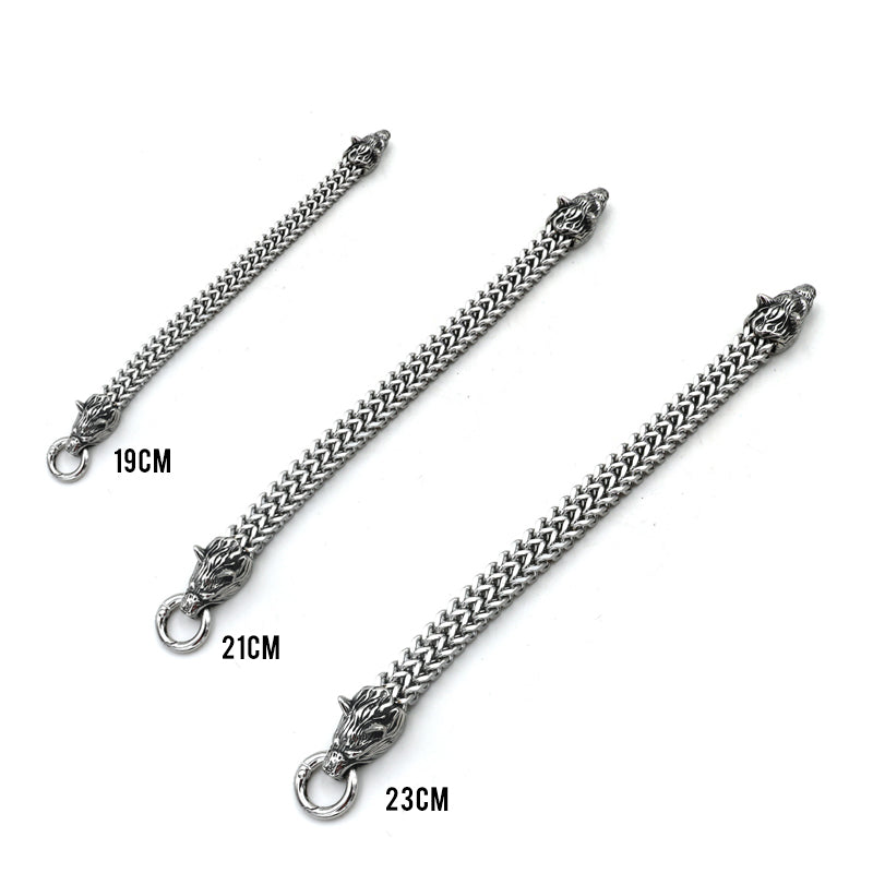 Avelena | Viking Edelstahl Doppel Wolf Kopf Fenrir Armband